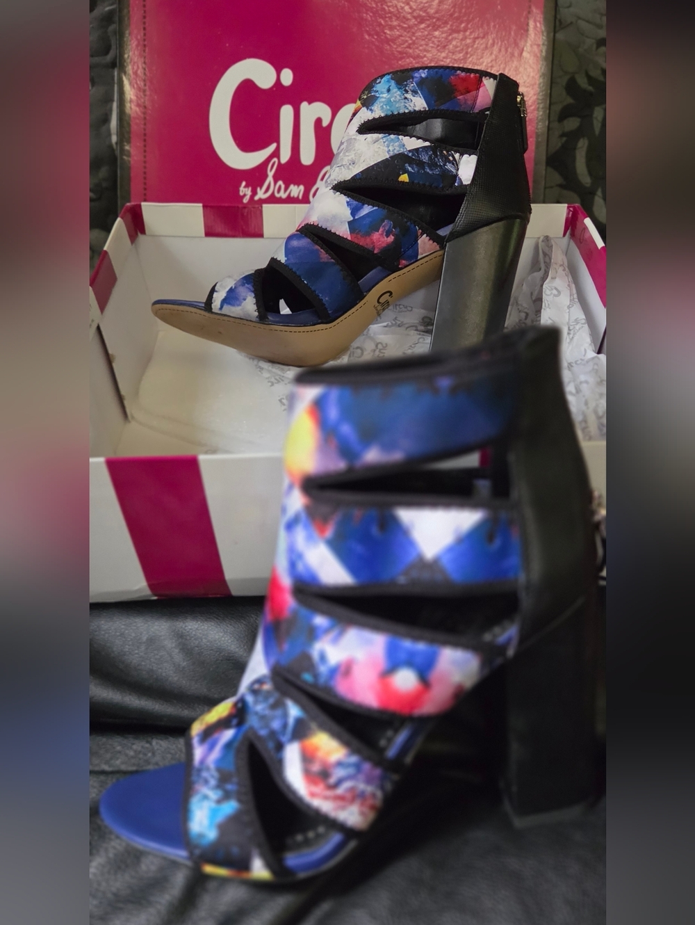 Circus by Sam Edelman Multicolor Strappy Block Heel Sandals Sz8.5 - Picture 8 of 10